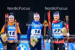 05.12.2021, Oestersund, Sweden, (SWE): Michal Krcmar (CZE), Tero Seppala (FIN), Simon Eder (AUT), (l-r) - IBU World Cup Biathlon, pursuit men, Oestersund (SWE). www.nordicfocus.com. © Manzoni/NordicFocus. Every downloaded picture is fee-liable.