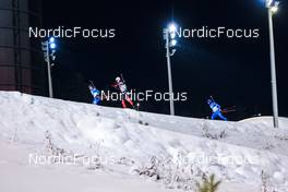05.12.2021, Oestersund, Sweden, (SWE): Quentin Fillon Maillet (FRA), Johannes Thingnes Boe (NOR), Lukas Hofer (ITA), (l-r) - IBU World Cup Biathlon, pursuit men, Oestersund (SWE). www.nordicfocus.com. © Manzoni/NordicFocus. Every downloaded picture is fee-liable.