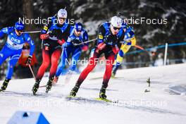 05.12.2021, Oestersund, Sweden, (SWE): Lukas Hofer (ITA), Johannes Thingnes Boe (NOR), Tarjei Boe (NOR), (l-r) - IBU World Cup Biathlon, pursuit men, Oestersund (SWE). www.nordicfocus.com. © Manzoni/NordicFocus. Every downloaded picture is fee-liable.