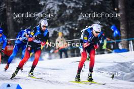 05.12.2021, Oestersund, Sweden, (SWE): Johannes Thingnes Boe (NOR), Tarjei Boe (NOR), (l-r) - IBU World Cup Biathlon, pursuit men, Oestersund (SWE). www.nordicfocus.com. © Manzoni/NordicFocus. Every downloaded picture is fee-liable.