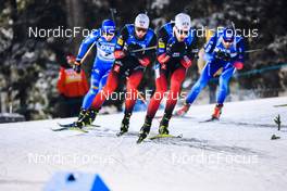 05.12.2021, Oestersund, Sweden, (SWE): Lukas Hofer (ITA), Johannes Thingnes Boe (NOR), Tarjei Boe (NOR), (l-r) - IBU World Cup Biathlon, pursuit men, Oestersund (SWE). www.nordicfocus.com. © Manzoni/NordicFocus. Every downloaded picture is fee-liable.