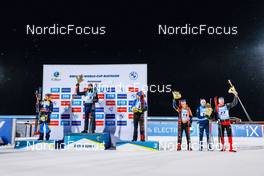 05.12.2021, Oestersund, Sweden, (SWE): Sebastian Samuelsson (SWE), Vetle Sjaastad Christiansen (NOR), Emilien Jacquelin (FRA), Michal Krcmar (CZE), Tero Seppala (FIN), Simon Eder (AUT), (l-r) - IBU World Cup Biathlon, pursuit men, Oestersund (SWE). www.nordicfocus.com. © Manzoni/NordicFocus. Every downloaded picture is fee-liable.