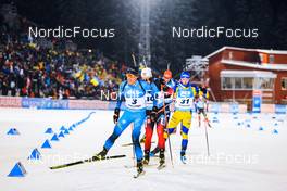 05.12.2021, Oestersund, Sweden, (SWE): Quentin Fillon Maillet (FRA), Johannes Dale (NOR), Jesper Nelin (SWE), (l-r) - IBU World Cup Biathlon, pursuit men, Oestersund (SWE). www.nordicfocus.com. © Manzoni/NordicFocus. Every downloaded picture is fee-liable.