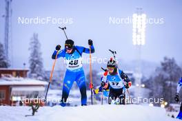 04.12.2021, Oestersund, Sweden, (SWE): Julia Simon (FRA), Sari Maeda (JPN), (l-r) - IBU World Cup Biathlon, pursuit women, Oestersund (SWE). www.nordicfocus.com. © Manzoni/NordicFocus. Every downloaded picture is fee-liable.