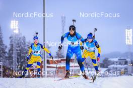 04.12.2021, Oestersund, Sweden, (SWE): Mona Brorsson (SWE), Chloe Chevalier (FRA), Linn Persson (SWE), (l-r) - IBU World Cup Biathlon, pursuit women, Oestersund (SWE). www.nordicfocus.com. © Manzoni/NordicFocus. Every downloaded picture is fee-liable.