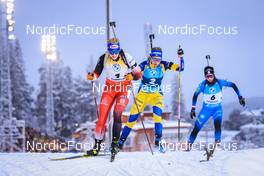 04.12.2021, Oestersund, Sweden, (SWE): Lisa Theresa Hauser (AUT), Elvira Oeberg (SWE), Anais Chevalier-Bouchet (FRA), (l-r) - IBU World Cup Biathlon, pursuit women, Oestersund (SWE). www.nordicfocus.com. © Manzoni/NordicFocus. Every downloaded picture is fee-liable.