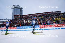 04.12.2021, Oestersund, Sweden, (SWE): Dzinara Alimbekava (BLR), Franziska Preuss (GER), (l-r) - IBU World Cup Biathlon, pursuit women, Oestersund (SWE). www.nordicfocus.com. © Manzoni/NordicFocus. Every downloaded picture is fee-liable.