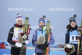 04.12.2021, Oestersund, Sweden, (SWE): Lisa Theresa Hauser (AUT), Franziska Preuss (GER), Hanna Oeberg (SWE), (l-r) - IBU World Cup Biathlon, pursuit women, Oestersund (SWE). www.nordicfocus.com. © Manzoni/NordicFocus. Every downloaded picture is fee-liable.