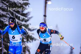 04.12.2021, Oestersund, Sweden, (SWE): Anais Chevalier-Bouchet (FRA), Franziska Preuss (GER), (l-r) - IBU World Cup Biathlon, pursuit women, Oestersund (SWE). www.nordicfocus.com. © Manzoni/NordicFocus. Every downloaded picture is fee-liable.