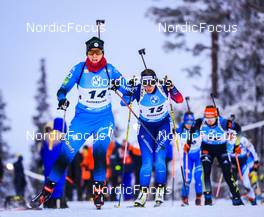 04.12.2021, Oestersund, Sweden, (SWE): Anais Bescond (FRA), Lena Haecki (SUI), (l-r) - IBU World Cup Biathlon, pursuit women, Oestersund (SWE). www.nordicfocus.com. © Manzoni/NordicFocus. Every downloaded picture is fee-liable.