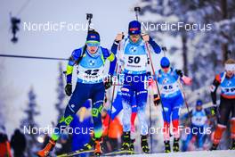 04.12.2021, Oestersund, Sweden, (SWE): Elena Kruchinkina (BLR), Mari Eder (FIN), (l-r) - IBU World Cup Biathlon, pursuit women, Oestersund (SWE). www.nordicfocus.com. © Manzoni/NordicFocus. Every downloaded picture is fee-liable.