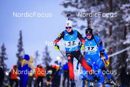 04.12.2021, Oestersund, Sweden, (SWE): Marte Olsbu Roeiseland (NOR), Justine Braisaz-Bouchet (FRA), (l-r) - IBU World Cup Biathlon, pursuit women, Oestersund (SWE). www.nordicfocus.com. © Manzoni/NordicFocus. Every downloaded picture is fee-liable.