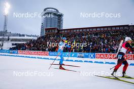 04.12.2021, Oestersund, Sweden, (SWE): Lisa Vittozzi (ITA), Tiril Eckhoff (NOR), (l-r) - IBU World Cup Biathlon, pursuit women, Oestersund (SWE). www.nordicfocus.com. © Manzoni/NordicFocus. Every downloaded picture is fee-liable.