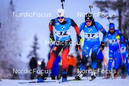 04.12.2021, Oestersund, Sweden, (SWE): Marte Olsbu Roeiseland (NOR), Justine Braisaz-Bouchet (FRA), (l-r) - IBU World Cup Biathlon, pursuit women, Oestersund (SWE). www.nordicfocus.com. © Manzoni/NordicFocus. Every downloaded picture is fee-liable.