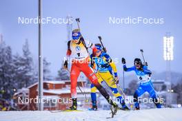 04.12.2021, Oestersund, Sweden, (SWE): Lisa Theresa Hauser (AUT), Elvira Oeberg (SWE), Anais Chevalier-Bouchet (FRA), (l-r) - IBU World Cup Biathlon, pursuit women, Oestersund (SWE). www.nordicfocus.com. © Manzoni/NordicFocus. Every downloaded picture is fee-liable.