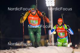 04.12.2021, Oestersund, Sweden, (SWE): Vytautas Strolia (LTU), Jakov Fak (SLO), (l-r) - IBU World Cup Biathlon, relay men, Oestersund (SWE). www.nordicfocus.com. © Manzoni/NordicFocus. Every downloaded picture is fee-liable.