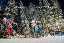 04.12.2021, Oestersund, Sweden, (SWE): Tarjei Boe (NOR), Emilien Jacquelin (FRA), Roman Rees (GER), (l-r) - IBU World Cup Biathlon, relay men, Oestersund (SWE). www.nordicfocus.com. © Manzoni/NordicFocus. Every downloaded picture is fee-liable.