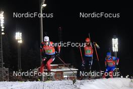 04.12.2021, Oestersund, Sweden, (SWE): Tarjei Boe (NOR), Roman Rees (GER), Daniil Serokhvostov (RUS), (l-r) - IBU World Cup Biathlon, relay men, Oestersund (SWE). www.nordicfocus.com. © Manzoni/NordicFocus. Every downloaded picture is fee-liable.