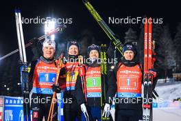 04.12.2021, Oestersund, Sweden, (SWE): Vetle Sjaastad Christiansen (NOR), Johannes Thingnes Boe (NOR), Tarjei Boe (NOR), Sivert Guttorm Bakken (NOR), (l-r) - IBU World Cup Biathlon, relay men, Oestersund (SWE). www.nordicfocus.com. © Manzoni/NordicFocus. Every downloaded picture is fee-liable.