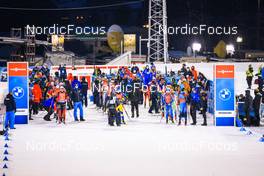 04.12.2021, Oestersund, Sweden, (SWE): Event Feature: Start of the mens race, Tarjei Boe (NOR), Peppe Femling (SWE), Fabien Claude (FRA) - IBU World Cup Biathlon, relay men, Oestersund (SWE). www.nordicfocus.com. © Manzoni/NordicFocus. Every downloaded picture is fee-liable.
