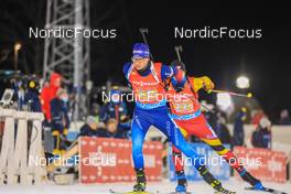 04.12.2021, Oestersund, Sweden, (SWE): Niklas Hartweg (SUI), Cesar Beauvais (BEL), (l-r) - IBU World Cup Biathlon, relay men, Oestersund (SWE). www.nordicfocus.com. © Manzoni/NordicFocus. Every downloaded picture is fee-liable.