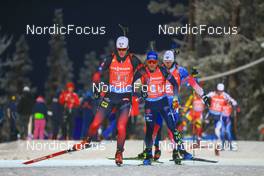 04.12.2021, Oestersund, Sweden, (SWE): Sivert Guttorm Bakken (NOR), Erik Lesser (GER), Said Karimulla Khalili (RUS), (l-r) - IBU World Cup Biathlon, relay men, Oestersund (SWE). www.nordicfocus.com. © Manzoni/NordicFocus. Every downloaded picture is fee-liable.