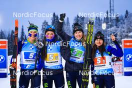 05.12.2021, Oestersund, Sweden, (SWE): Hanna Sola (BLR), Elena Kruchinkina (BLR), Dzinara Alimbekava (BLR), Iryna Leshchanka (BLR), (l-r) - IBU World Cup Biathlon, relay women, Oestersund (SWE). www.nordicfocus.com. © Manzoni/NordicFocus. Every downloaded picture is fee-liable.