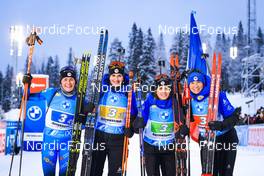 05.12.2021, Oestersund, Sweden, (SWE): Justine Braisaz-Bouchet (FRA), Julia Simon (FRA), Anais Chevalier-Bouchet (FRA), Anais Bescond (FRA), (l-r) - IBU World Cup Biathlon, relay women, Oestersund (SWE). www.nordicfocus.com. © Manzoni/NordicFocus. Every downloaded picture is fee-liable.
