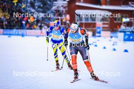 05.12.2021, Oestersund, Sweden, (SWE): Darya Blashko (UKR), Benita Peiffer (CAN), (l-r) - IBU World Cup Biathlon, relay women, Oestersund (SWE). www.nordicfocus.com. © Manzoni/NordicFocus. Every downloaded picture is fee-liable.