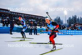 05.12.2021, Oestersund, Sweden, (SWE): Denise Herrmann (GER), Tiril Eckhoff (NOR) - IBU World Cup Biathlon, relay women, Oestersund (SWE). www.nordicfocus.com. © Manzoni/NordicFocus. Every downloaded picture is fee-liable.