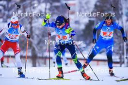 05.12.2021, Oestersund, Sweden, (SWE): Ekaterina Avvakumova (KOR), Iryna Leshchanka (BLR), Anais Bescond (FRA), (l-r) - IBU World Cup Biathlon, relay women, Oestersund (SWE). www.nordicfocus.com. © Manzoni/NordicFocus. Every downloaded picture is fee-liable.