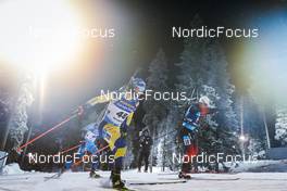 02.12.2021, Oestersund, Sweden, (SWE): Quentin Fillon Maillet (FRA), Peppe Femling (SWE), Sivert Guttorm Bakken (NOR), (l-r) - IBU World Cup Biathlon, sprint men, Oestersund (SWE). www.nordicfocus.com. © Manzoni/NordicFocus. Every downloaded picture is fee-liable.