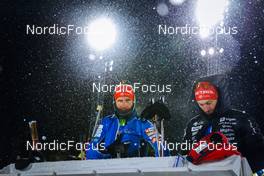 02.12.2021, Oestersund, Sweden, (SWE): Klemen Bauer (SLO), Jakov Fak (SLO), (l-r) - IBU World Cup Biathlon, sprint men, Oestersund (SWE). www.nordicfocus.com. © Manzoni/NordicFocus. Every downloaded picture is fee-liable.