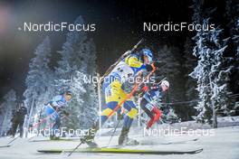 02.12.2021, Oestersund, Sweden, (SWE): Quentin Fillon Maillet (FRA), Peppe Femling (SWE), Sivert Guttorm Bakken (NOR), (l-r) - IBU World Cup Biathlon, sprint men, Oestersund (SWE). www.nordicfocus.com. © Manzoni/NordicFocus. Every downloaded picture is fee-liable.