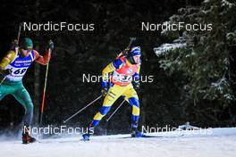 02.12.2021, Oestersund, Sweden, (SWE): Karol Dombrovski (LTU), Sebastian Samuelsson (SWE), (l-r) - IBU World Cup Biathlon, sprint men, Oestersund (SWE). www.nordicfocus.com. © Manzoni/NordicFocus. Every downloaded picture is fee-liable.