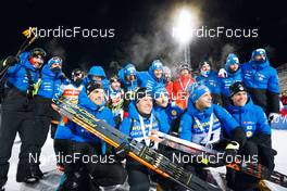 02.12.2021, Oestersund, Sweden, (SWE): Simon Desthieux (FRA), Quentin Fillon Maillet (FRA), Fabien Claude (FRA), Emilien Jacquelin (FRA), Antonin Guigonnat (FRA), (l-r) - IBU World Cup Biathlon, sprint men, Oestersund (SWE). www.nordicfocus.com. © Manzoni/NordicFocus. Every downloaded picture is fee-liable.