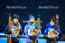 02.12.2021, Oestersund, Sweden, (SWE): Dzinara Alimbekava (BLR), Franziska Preuss (GER), Anais Chevalier-Bouchet (FRA), (l-r) - IBU World Cup Biathlon, sprint women, Oestersund (SWE). www.nordicfocus.com. © Manzoni/NordicFocus. Every downloaded picture is fee-liable.