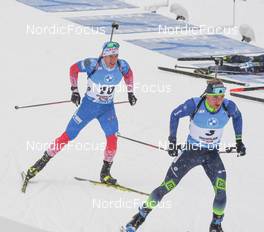 11.12.2021, Hochfilzen, Austria (AUT): Anton Smolski (BLR), Eduard Latypov (RUS) -  IBU World Cup Biathlon, pursuit men, Hochfilzen (AUT). www.nordicfocus.com. © Tumashov/NordicFocus. Every downloaded picture is fee-liable.
