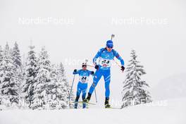 11.12.2021, Hochfilzen, Austria (AUT): Lukas Hofer (ITA), Simon Desthieux (FRA), (l-r) -  IBU World Cup Biathlon, pursuit men, Hochfilzen (AUT). www.nordicfocus.com. © Manzoni/NordicFocus. Every downloaded picture is fee-liable.