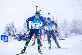 11.12.2021, Hochfilzen, Austria (AUT): Dzmitry Lazouski (BLR), Erik Lesser (GER), (l-r) -  IBU World Cup Biathlon, pursuit men, Hochfilzen (AUT). www.nordicfocus.com. © Manzoni/NordicFocus. Every downloaded picture is fee-liable.