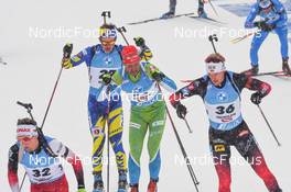 11.12.2021, Hochfilzen, Austria (AUT): Felix Leitner (AUT), Sivert Guttorm Bakken (NOR), Klemen Bauer (SLO), Anton Dudchenko (UKR) -  IBU World Cup Biathlon, pursuit men, Hochfilzen (AUT). www.nordicfocus.com. © Tumashov/NordicFocus. Every downloaded picture is fee-liable.