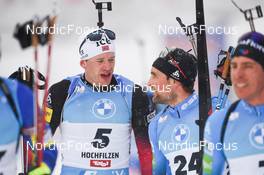11.12.2021, Hochfilzen, Austria (AUT): Tarjei Boe (NOR), Simon Desthieux (FRA) -  IBU World Cup Biathlon, pursuit men, Hochfilzen (AUT). www.nordicfocus.com. © Tumashov/NordicFocus. Every downloaded picture is fee-liable.