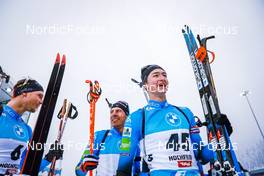 11.12.2021, Hochfilzen, Austria (AUT): Emilien Jacquelin (FRA), Quentin Fillon Maillet (FRA), Eric Perrot (FRA), (l-r) -  IBU World Cup Biathlon, pursuit men, Hochfilzen (AUT). www.nordicfocus.com. © Manzoni/NordicFocus. Every downloaded picture is fee-liable.