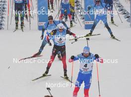 11.12.2021, Hochfilzen, Austria (AUT): Alexander Loginov (RUS), Tarjei Boe (NOR), Emilien Jacquelin (FRA) -  IBU World Cup Biathlon, pursuit men, Hochfilzen (AUT). www.nordicfocus.com. © Tumashov/NordicFocus. Every downloaded picture is fee-liable.