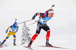 11.12.2021, Hochfilzen, Austria (AUT): Scott Gow (CAN), Malte Stefansson (SWE), (l-r) -  IBU World Cup Biathlon, pursuit men, Hochfilzen (AUT). www.nordicfocus.com. © Manzoni/NordicFocus. Every downloaded picture is fee-liable.