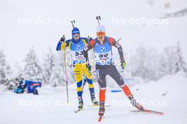 11.12.2021, Hochfilzen, Austria (AUT): Adam Runnalls (CAN), Malte Stefansson (SWE), (l-r) -  IBU World Cup Biathlon, pursuit men, Hochfilzen (AUT). www.nordicfocus.com. © Manzoni/NordicFocus. Every downloaded picture is fee-liable.