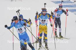 11.12.2021, Hochfilzen, Austria (AUT): Malte Stefansson (SWE), Eric Perrot (FRA), Peppe Femling (SWE), Sean Doherty (USA) -  IBU World Cup Biathlon, pursuit men, Hochfilzen (AUT). www.nordicfocus.com. © Tumashov/NordicFocus. Every downloaded picture is fee-liable.