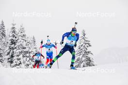 11.12.2021, Hochfilzen, Austria (AUT): Anton Smolski (BLR), Alexander Loginov (RUS), Tarjei Boe (NOR), (l-r) -  IBU World Cup Biathlon, pursuit men, Hochfilzen (AUT). www.nordicfocus.com. © Manzoni/NordicFocus. Every downloaded picture is fee-liable.