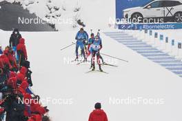 11.12.2021, Hochfilzen, Austria (AUT): Tarjei Boe (NOR), Emilien Jacquelin (FRA), Quentin Fillon Maillet (FRA) -  IBU World Cup Biathlon, pursuit men, Hochfilzen (AUT). www.nordicfocus.com. © Tumashov/NordicFocus. Every downloaded picture is fee-liable.