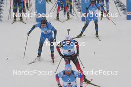 11.12.2021, Hochfilzen, Austria (AUT): Alexander Loginov (RUS), Tarjei Boe (NOR), Emilien Jacquelin (FRA) -  IBU World Cup Biathlon, pursuit men, Hochfilzen (AUT). www.nordicfocus.com. © Tumashov/NordicFocus. Every downloaded picture is fee-liable.
